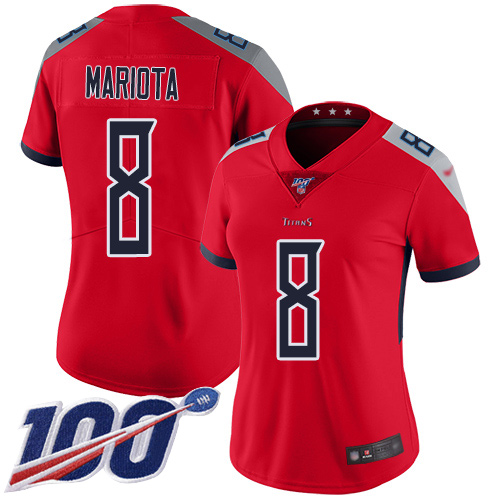 Nike Titans #8 Marcus Mariota Red Women's Stitched NFL Limited Inverted Legend 100th Season Jersey