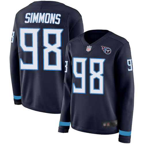 Nike Titans #98 Jeffery Simmons Navy Blue Team Color Women's Stitched NFL Limited Therma Long Sleeve Jersey