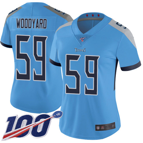 Nike Titans #59 Wesley Woodyard Light Blue Alternate Women's Stitched NFL 100th Season Vapor Limited Jersey