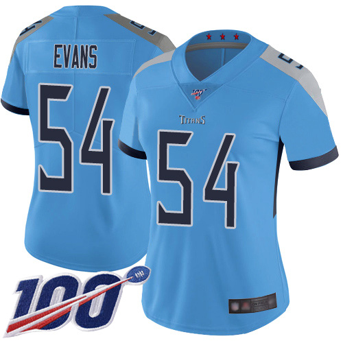 Nike Titans #54 Rashaan Evans Light Blue Alternate Women's Stitched NFL 100th Season Vapor Limited Jersey