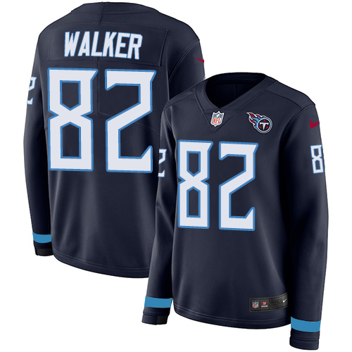 Nike Titans #82 Delanie Walker Navy Blue Team Color Women's Stitched NFL Limited Therma Long Sleeve Jersey