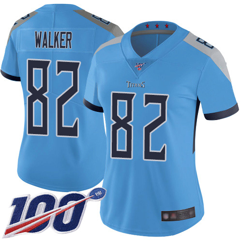 Nike Titans #82 Delanie Walker Light Blue Alternate Women's Stitched NFL 100th Season Vapor Limited Jersey