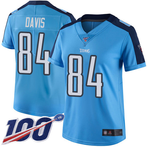 Nike Titans #84 Corey Davis Light Blue Women's Stitched NFL Limited Rush 100th Season Jersey