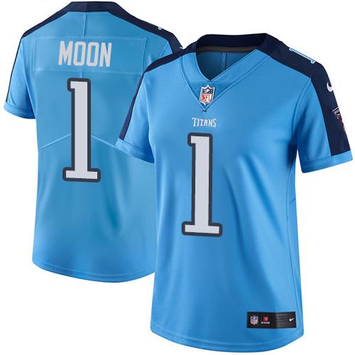 Nike Titans #1 Warren Moon Light Blue Women's Stitched NFL Limited Rush Jersey