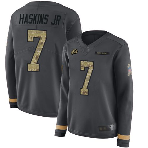 Nike Redskins #7 Dwayne Haskins Jr Anthracite Salute to Service Women's Stitched NFL Limited Therma Long Sleeve Jersey