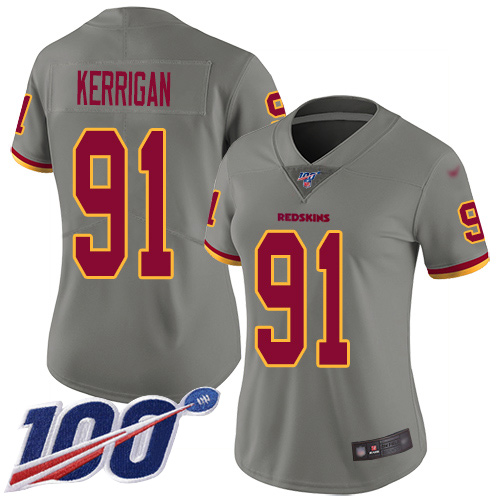 Nike Redskins #91 Ryan Kerrigan Gray Women's Stitched NFL Limited Inverted Legend 100th Season Jersey