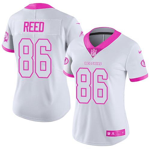 Nike Redskins #86 Jordan Reed White/Pink Women's Stitched NFL Limited Rush Fashion Jersey