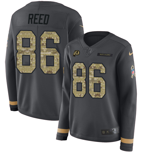 Nike Redskins #86 Jordan Reed Anthracite Salute to Service Women's Stitched NFL Limited Therma Long Sleeve Jersey