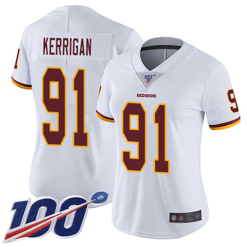 Nike Redskins #91 Ryan Kerrigan White Women's Stitched NFL 100th Season Vapor Limited Jersey