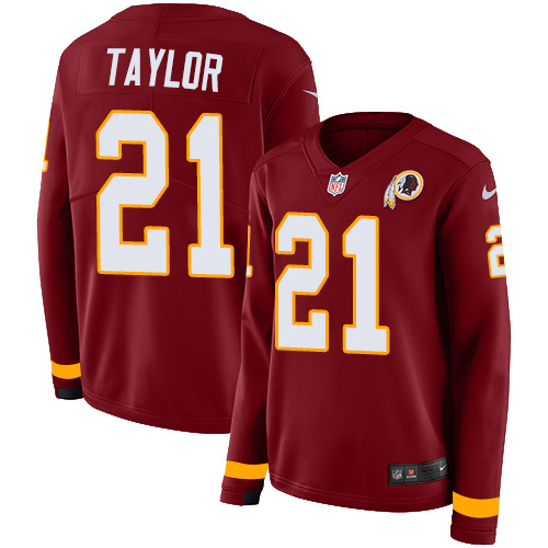 Nike Redskins #21 Sean Taylor Burgundy Red Team Color Women's Stitched NFL Limited Therma Long Sleeve Jersey