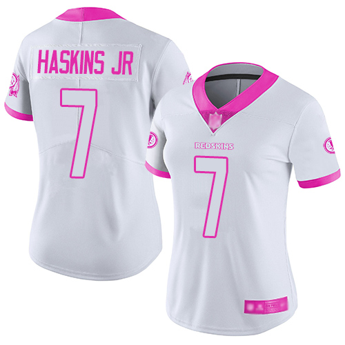 Nike Redskins #7 Dwayne Haskins Jr White/Pink Women's Stitched NFL Limited Rush Fashion Jersey