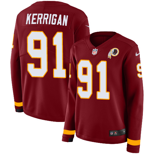 Nike Redskins #91 Ryan Kerrigan Burgundy Red Team Color Women's Stitched NFL Limited Therma Long Sleeve Jersey