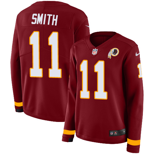 Nike Redskins #11 Alex Smith Burgundy Red Team Color Women's Stitched NFL Limited Therma Long Sleeve Jersey