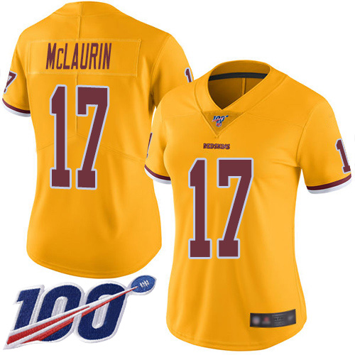 Nike Redskins #17 Terry McLaurin Gold Women's Stitched NFL Limited Rush 100th Season Jersey