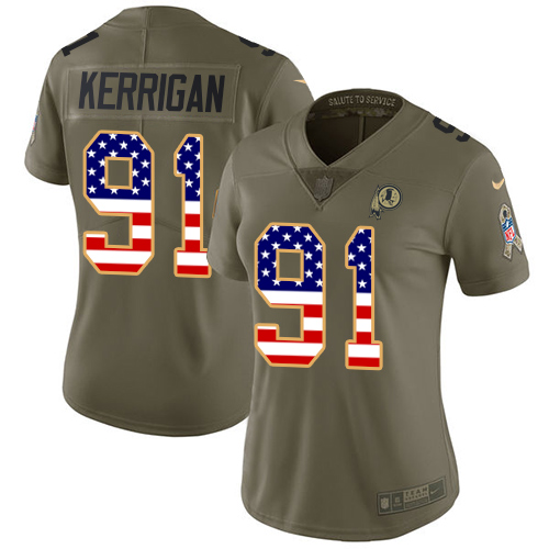 Nike Redskins #91 Ryan Kerrigan Olive/USA Flag Women's Stitched NFL Limited 2017 Salute to Service Jersey