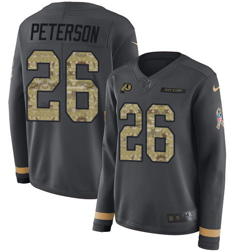 Nike Redskins #26 Adrian Peterson Anthracite Salute to Service Women's Stitched NFL Limited Therma Long Sleeve Jersey