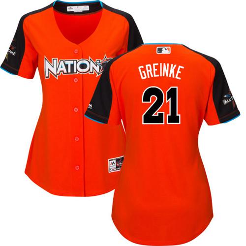 Diamondbacks #21 Zack Greinke Orange 2017 All-Star National League Women's Stitched MLB Jersey