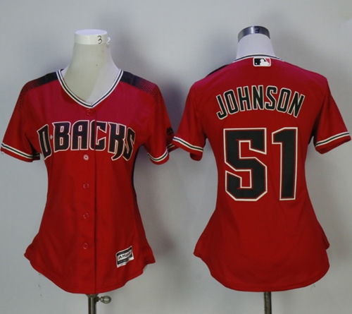 Diamondbacks #51 Randy Johnson Red/Brick Alternate Women's Stitched MLB Jersey