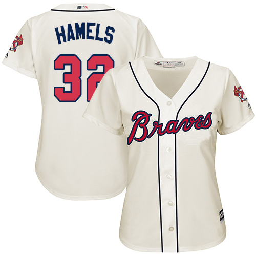 Braves #32 Cole Hamels Cream Alternate Women's Stitched MLB Jersey