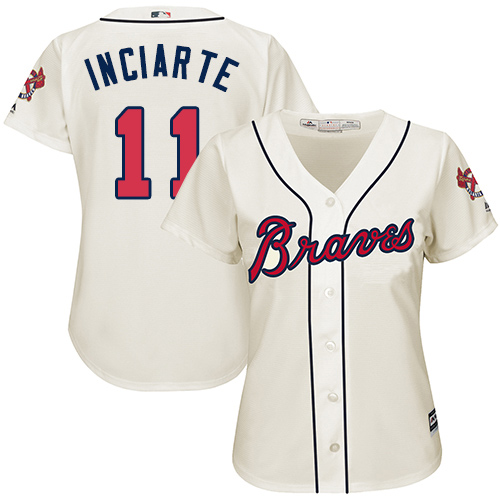 Braves #11 Ender Inciarte Cream Alternate Women's Stitched MLB Jersey
