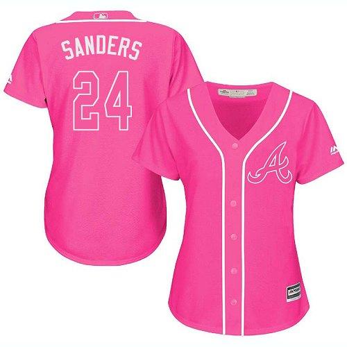 Braves #24 Deion Sanders Pink Fashion Women's Stitched MLB Jersey