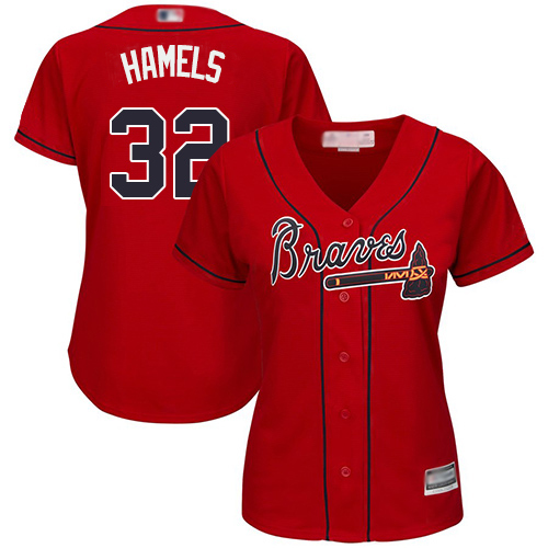 Braves #32 Cole Hamels Red Alternate Women's Stitched MLB Jersey