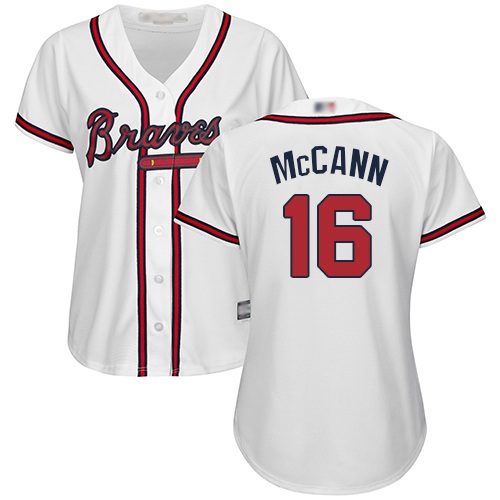 Braves #16 Brian McCann White Home Women's Stitched MLB Jersey