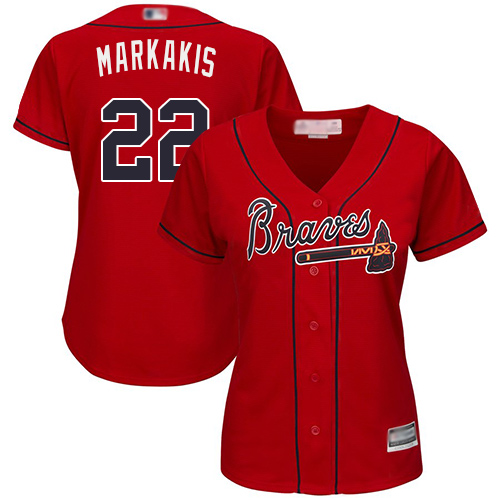 Braves #22 Nick Markakis Red Alternate Women's Stitched MLB Jersey
