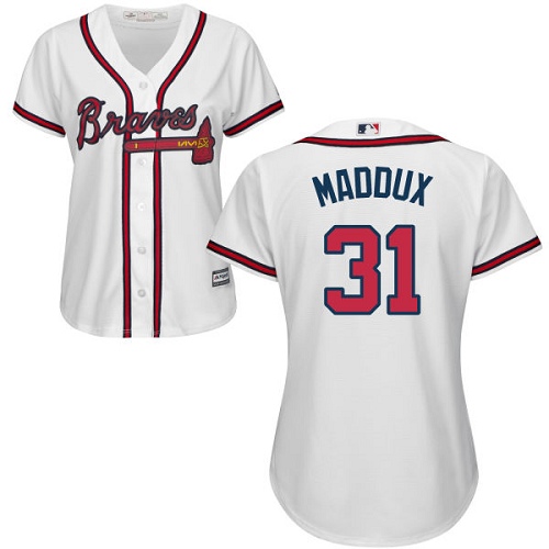 Braves #31 Greg Maddux White Home Women's Stitched MLB Jersey