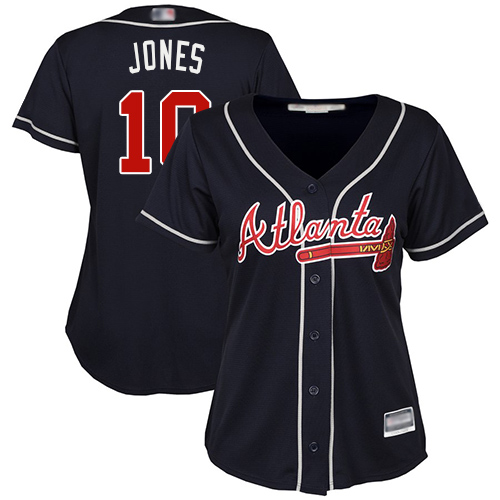 Braves #10 Chipper Jones Navy Blue Alternate Women's Stitched MLB Jersey