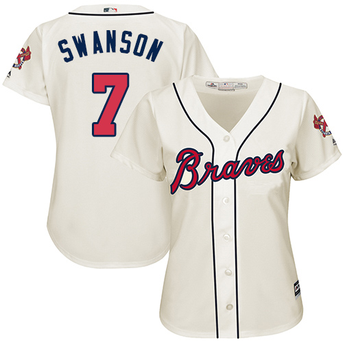 Braves #7 Dansby Swanson Cream Alternate Women's Stitched MLB Jersey