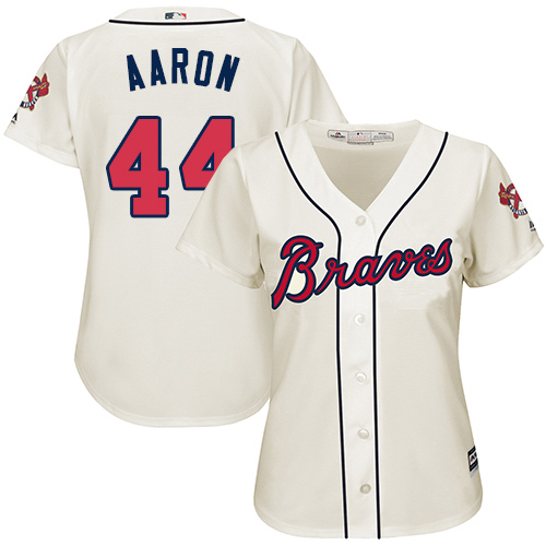 Braves #44 Hank Aaron Cream Alternate Women's Stitched MLB Jersey