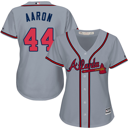 Braves #44 Hank Aaron Grey Road Women's Stitched MLB Jersey