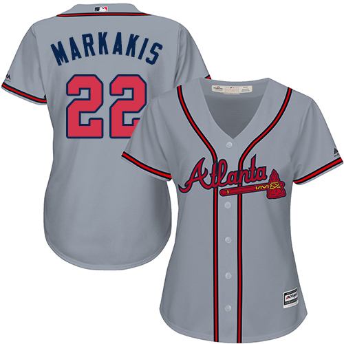 Braves #22 Nick Markakis Grey Road Women's Stitched MLB Jersey