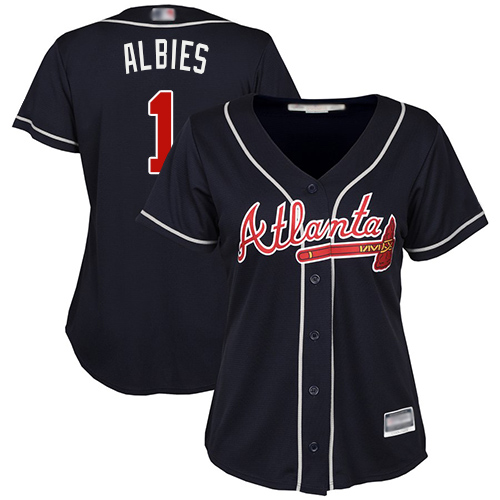 Braves #1 Ozzie Albies Navy Blue Alternate Women's Stitched MLB Jersey