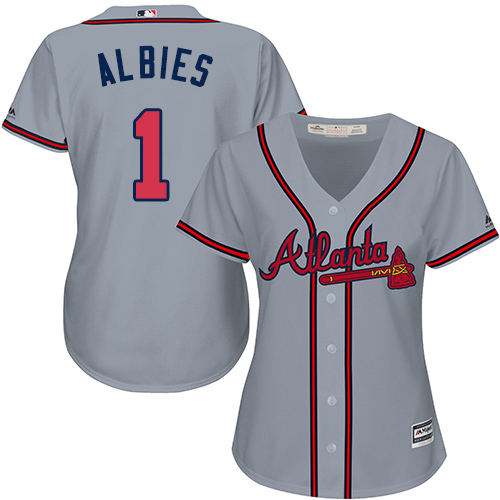 Braves #1 Ozzie Albies Grey Road Women's Stitched MLB Jersey