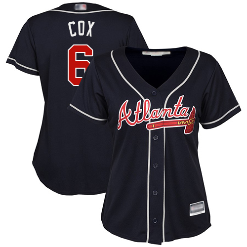 Braves #6 Bobby Cox Navy Blue Alternate Women's Stitched MLB Jersey