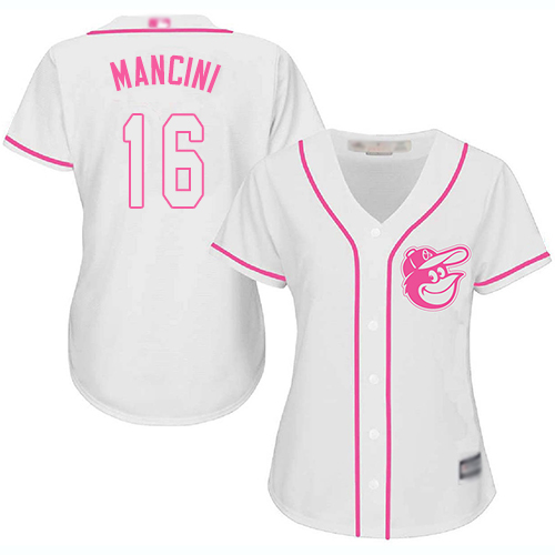 Orioles #16 Trey Mancini White/Pink Fashion Women's Stitched MLB Jersey