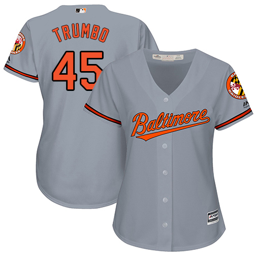 Orioles #45 Mark Trumbo Grey Road Women's Stitched MLB Jersey