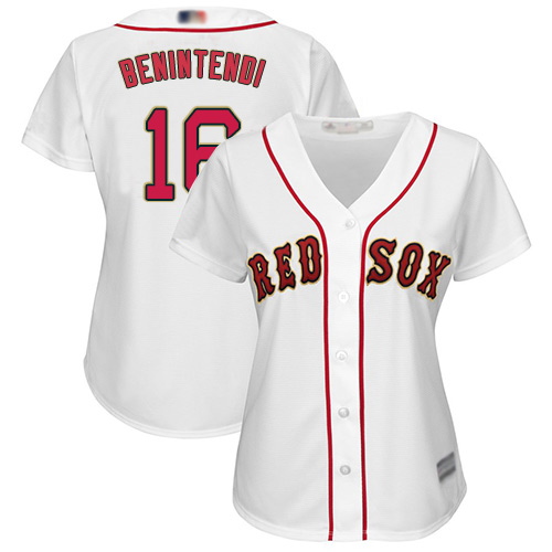 Red Sox #16 Andrew Benintendi White 2019 Gold Program Cool Base Women's Stitched MLB Jersey