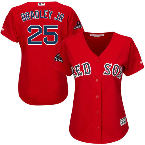 Red Sox #25 Jackie Bradley Jr Red Alternate 2018 World Series Champions Women's Stitched MLB Jersey