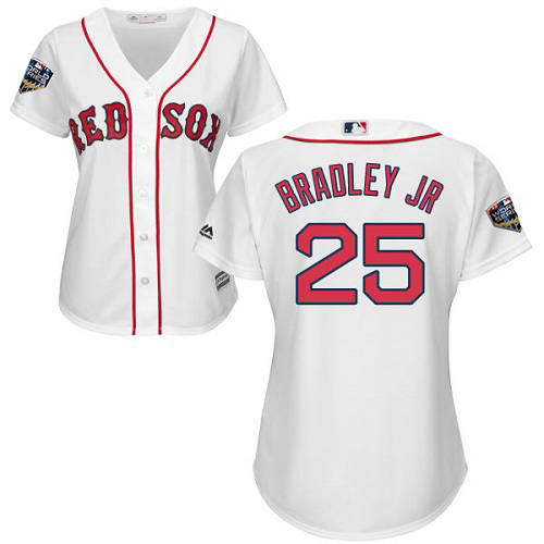 Red Sox #25 Jackie Bradley Jr White Home 2018 World Series Women's Stitched MLB Jersey