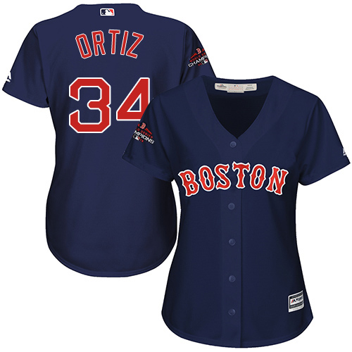 Red Sox #34 David Ortiz Navy Blue Alternate 2018 World Series Champions Women's Stitched MLB Jersey