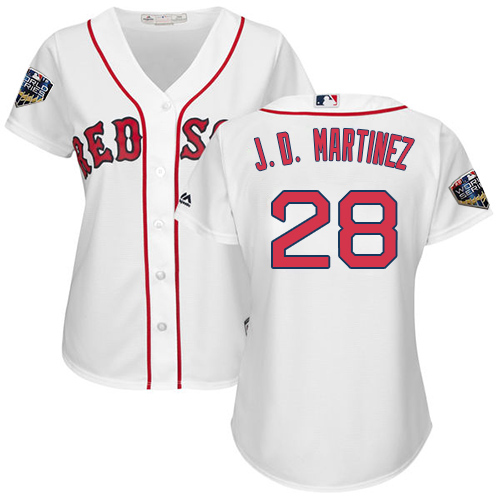 Red Sox #28 J. D. Martinez White Home 2018 World Series Women's Stitched MLB Jersey