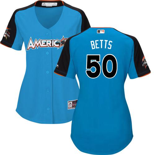 Red Sox #50 Mookie Betts Blue 2017 All-Star American League Women's Stitched MLB Jersey