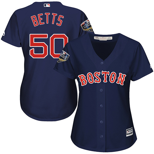 Red Sox #50 Mookie Betts Navy Blue Alternate 2018 World Series Women's Stitched MLB Jersey