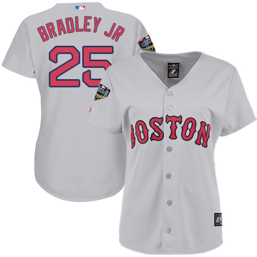 Red Sox #25 Jackie Bradley Jr Grey Road 2018 World Series Women's Stitched MLB Jersey