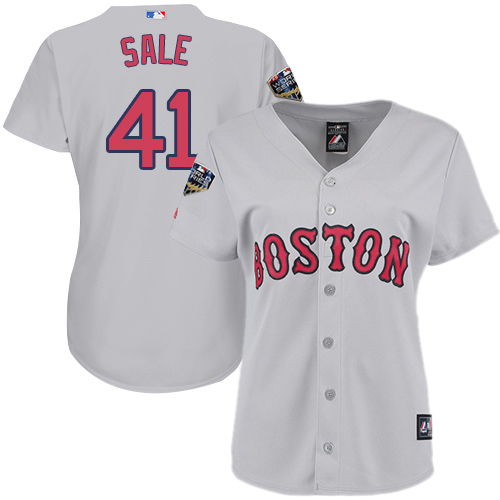 Red Sox #41 Chris Sale Grey Road 2018 World Series Women's Stitched MLB Jersey
