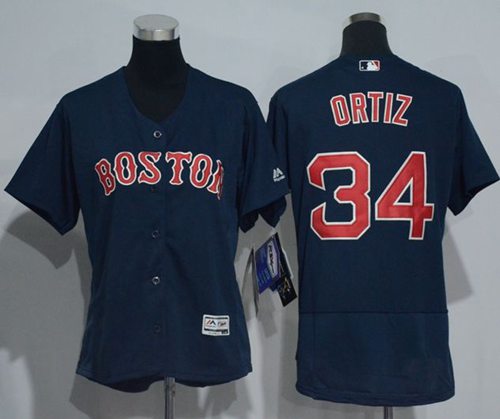 Red Sox #34 David Ortiz Navy Blue Flexbase Authentic Women's Stitched MLB Jersey