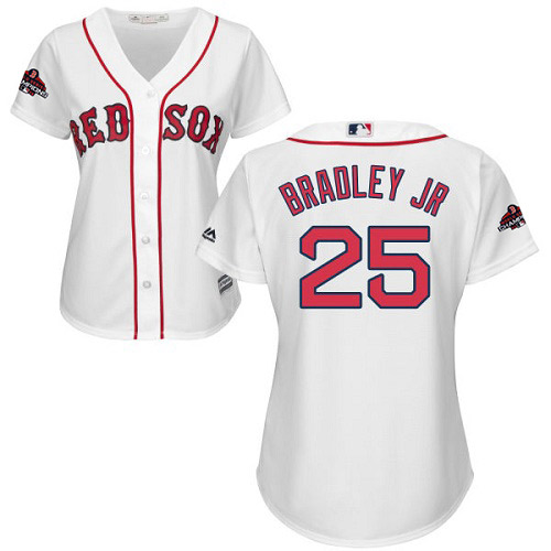 Red Sox #25 Jackie Bradley Jr White Home 2018 World Series Champions Women's Stitched MLB Jersey